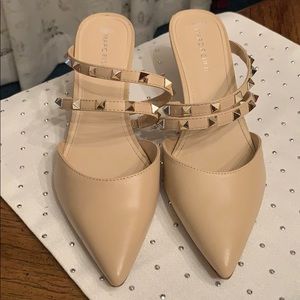 Nude and gold stud mule heel